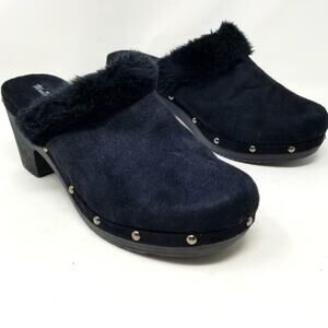 UnionBay Black Faux Fur Slip ons Clogs Platform  Slides 11